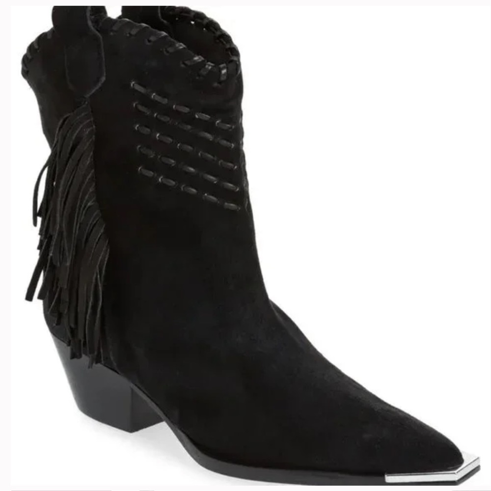 Schutz Alexxa Western Black Suede Cowboy Bootie in size 10